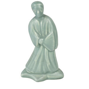 RARE VTG green Haeger Pottery Asian Oriental female with fan figurines 3 x 5.25